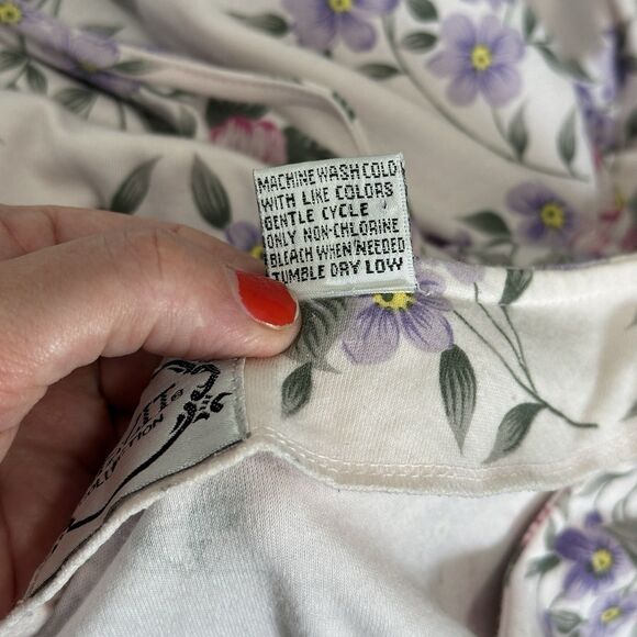 Vtg 90s Knit Maxi Dress Large Pink Floral Ties Cottage Modest Grandma Feminine - Picture 15 of 15